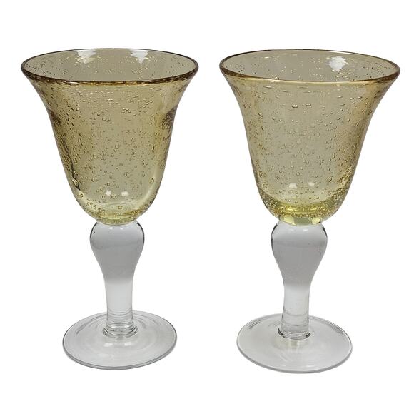 2 Artland Amber Margarita Wine Water Glasses Goblet Handblown Controlled Bubbles - Picture 1 of 9